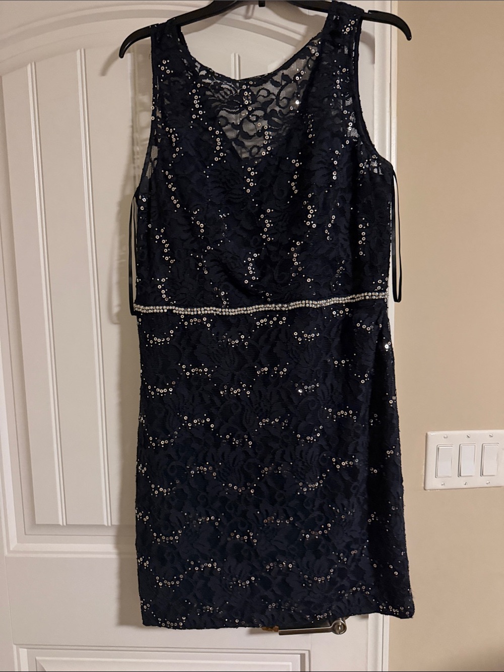 Navy Lace Sequin Sleeveless Cocktail Dress